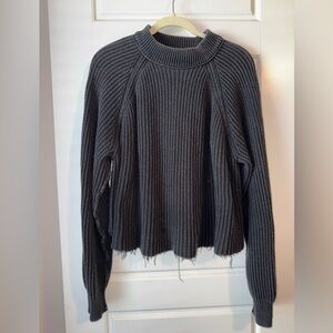 Elegant Charcoal Ribbed Turtleneck Sweater